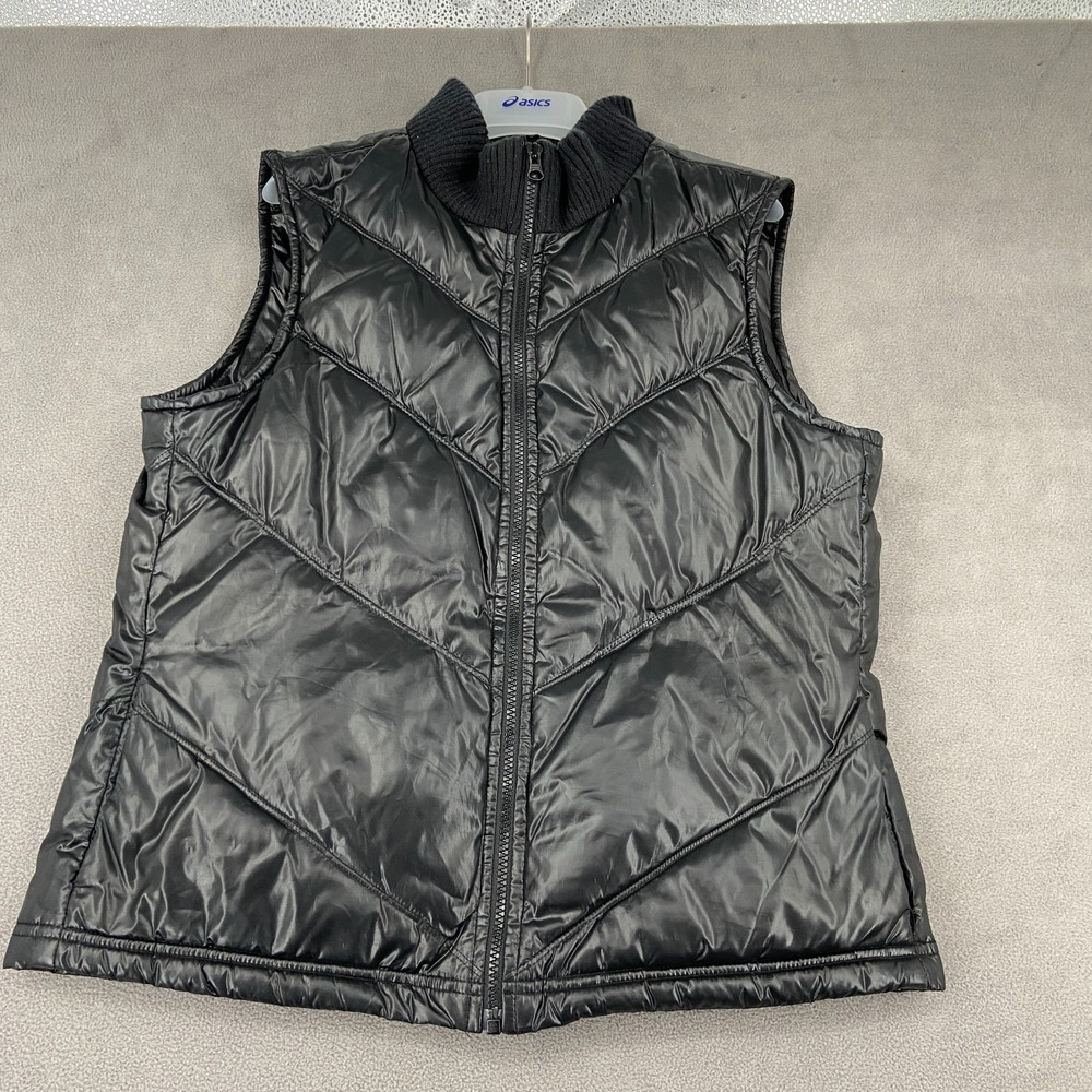 Y2K Old Navy Puffer Vest Sz L‎ Black Fleece Lined Relaxed Fit Water Resistant